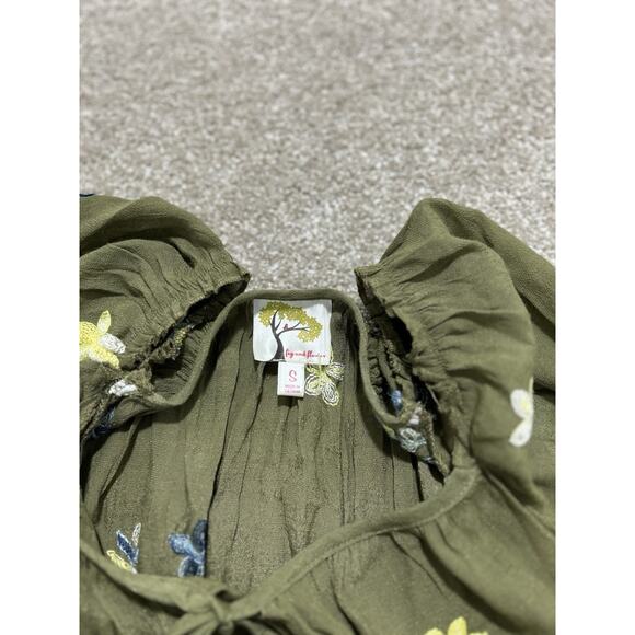 Fig & Flower Olive Embroidered Hi-Low Lined Boho Dress S - Picture 7 of 16